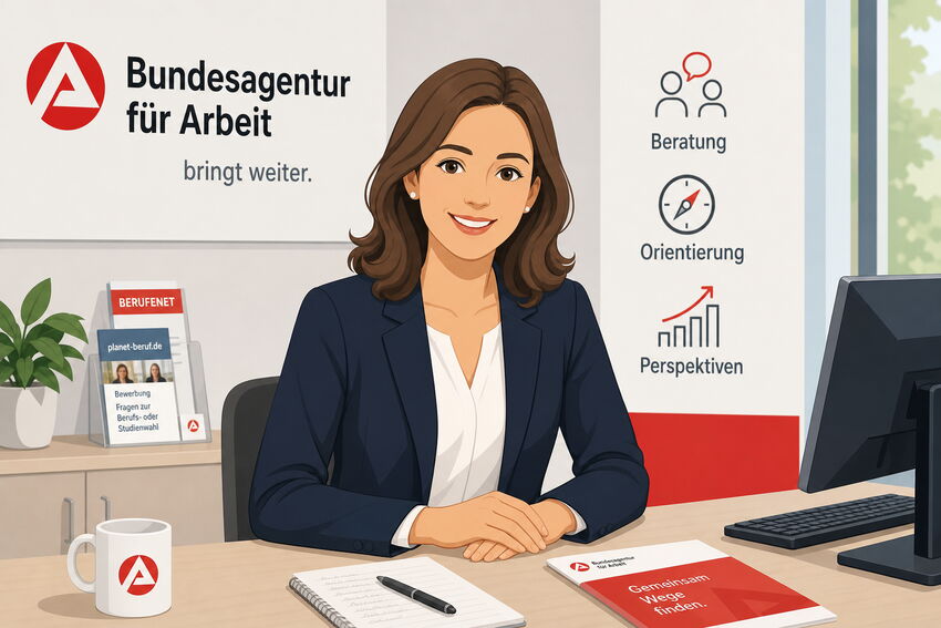 Grafik einer am Schreibtisch sitzenden Frau